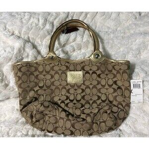 Coach Bleecker Signature Tote SV/Khaki/Metallic 14385 Retail $298